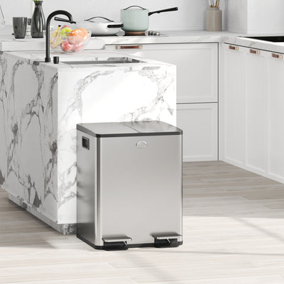 40L Dual Compartment Kitchen Recycling Bin with Deodorisers for Home Use, Silver Tone