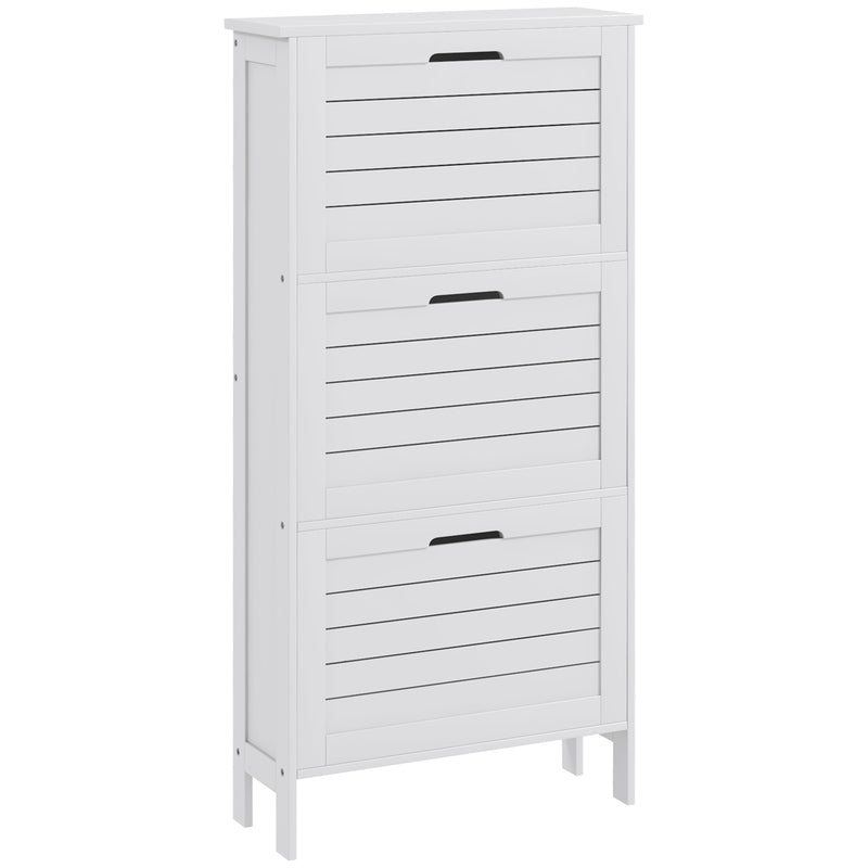 Slim Shoe Storage Cabinet with 3 Flip Drawers Space Saving Design for Hallway, White