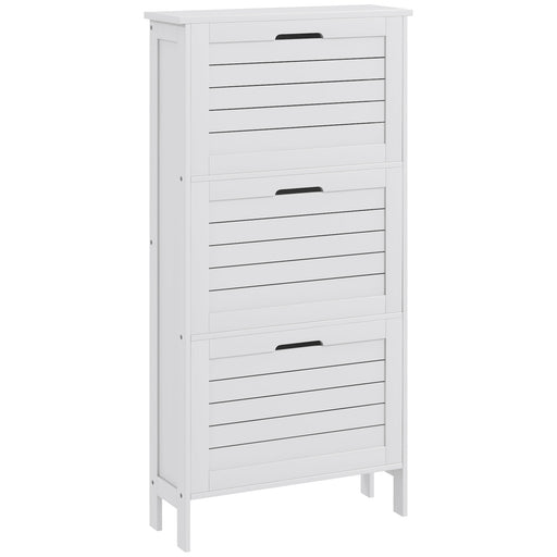 Slim Shoe Storage Cabinet with 3 Flip Drawers Space Saving Design for Hallway, White