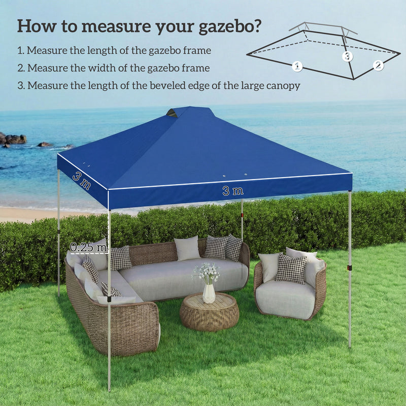 Gazebo Replacement Canopy Waterproof UV Protection for 3 x 3 m Straight-Leg Frame Blue Outsunny