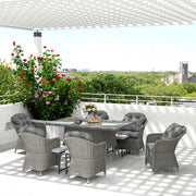 Light Grey 6 Seater Rattan Dining Set With Cushions and Glass Table by Outsunny