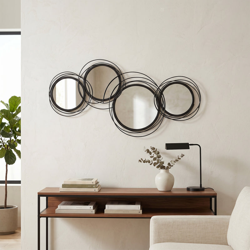 Metal Wall Mirror for Hallway or Living Room with Modern Asymmetrical Frame Black