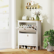 White Two Drawer Shoe Storage Cabinet with Modern Slim Design