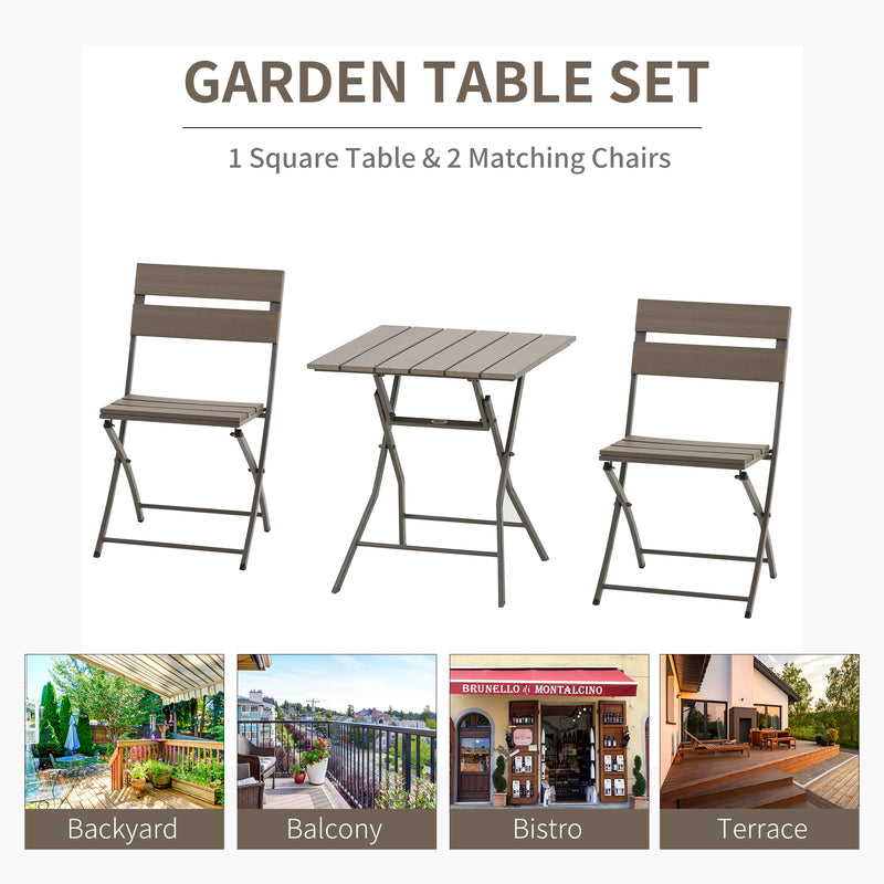 3 Piece Foldable Garden Bistro Set with Table and 2 Chairs for Patio or Balcony Grey by Outsunny