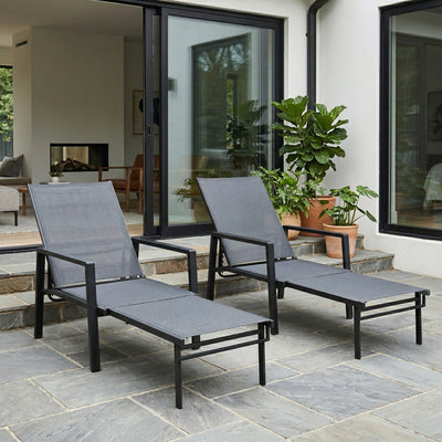 Adjustable Garden Sun Loungers Set with Full Leg Support and Quick Dry Mesh, Dark Grey Outsunny