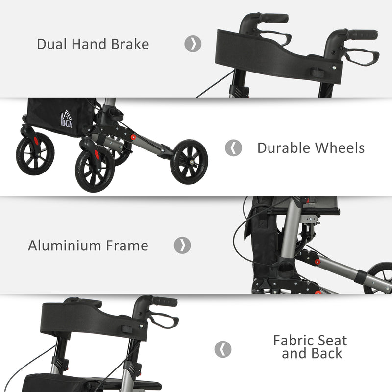 4 Wheel Folding Rollator Walker with Seat Bag and Dual Brakes for Seniors and Disabled by HOMCOM AOSOM