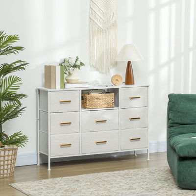 Cream White Boucle Chest of Drawers 8 Drawer Fabric Dresser With USB Charging by HOMCOM