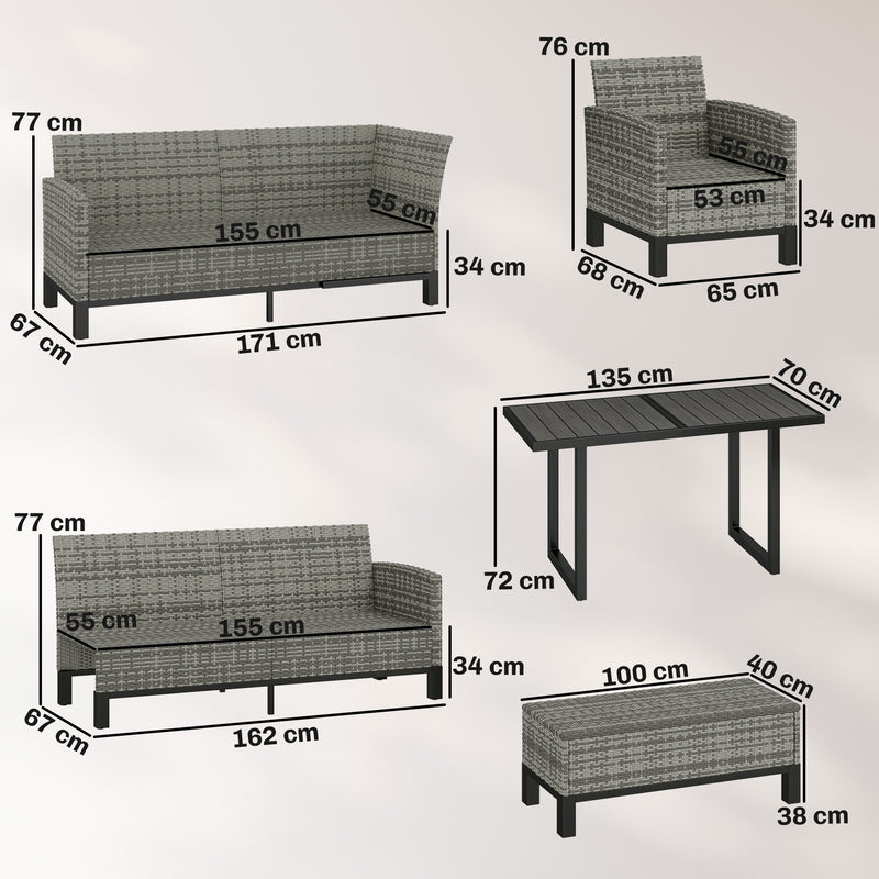 9-Seater Rattan Garden Corner Sofa Set with Cushions and Dining Table — Dark Grey or Light Grey