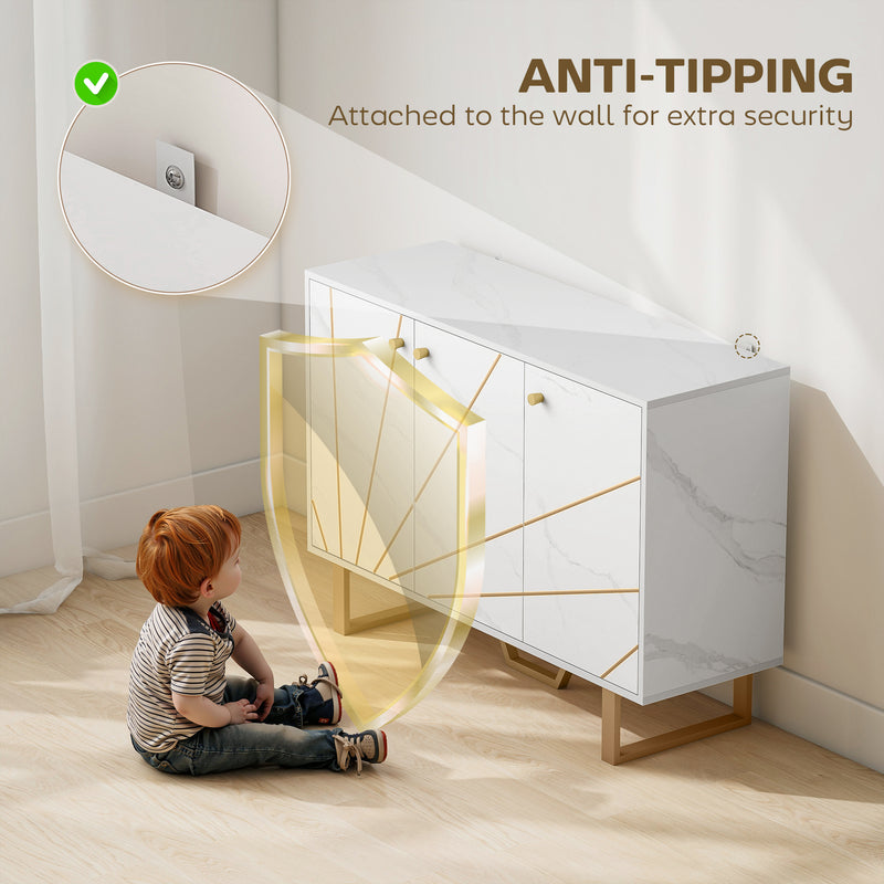 Modern Sideboard Storage Cabinet with Adjustable Shelves for Home Organisation, White Marble Tone