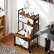 4 Tier Mobile Printer Stand with Power Outlets for Home Office Storage Rustic, Brown