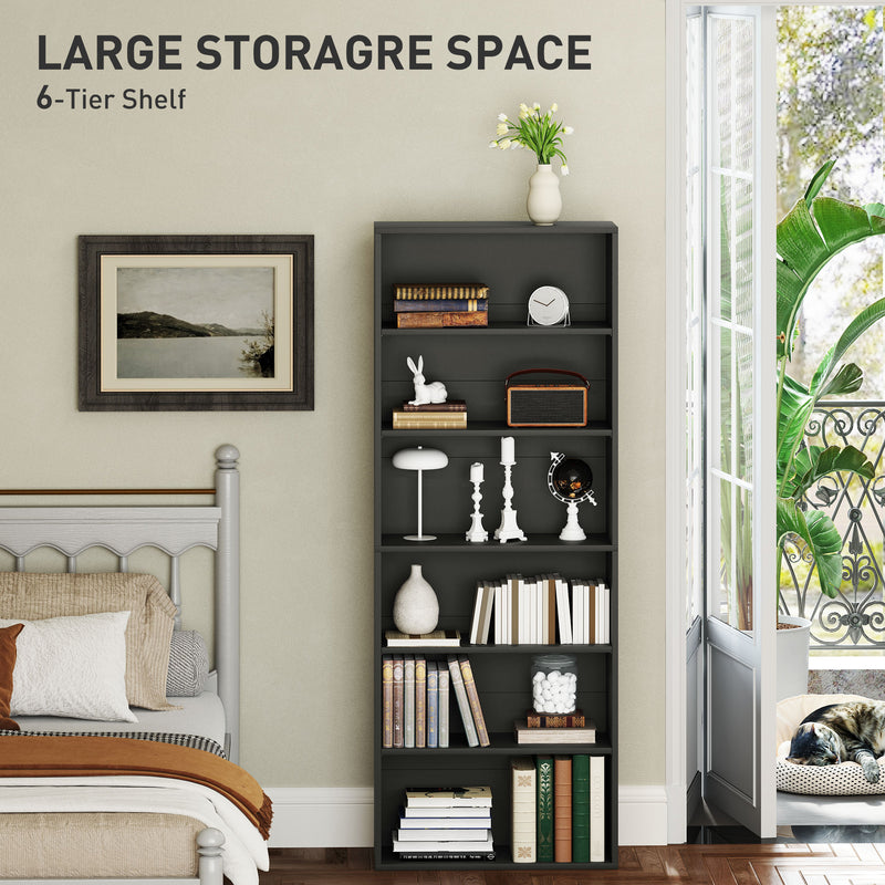 Black 6 Shelf Wooden Bookcase Freestanding Storage Unit For Home Or Office by Homcom