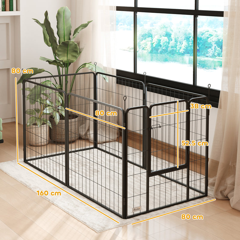 6 Panel Portable Dog Playpen with Door 80cm High for Medium Dogs Black by PawHut
