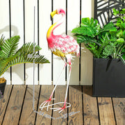 Pink Metal Flamingo Garden Statue with Ground Stakes for Outdoor Pond Decor by Outsunny