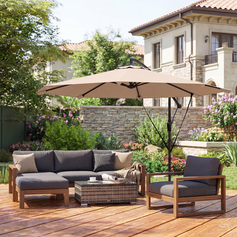 Garden Cantilever Parasol with Large Shade and Wind Ropes for Patio Comfort, Khaki