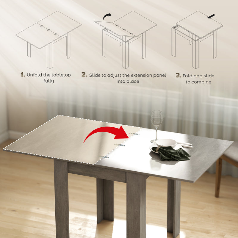 Extendable Dining Table for Small Spaces Seats 4 to 6 with Hidden Leaf Grey Wood Effect