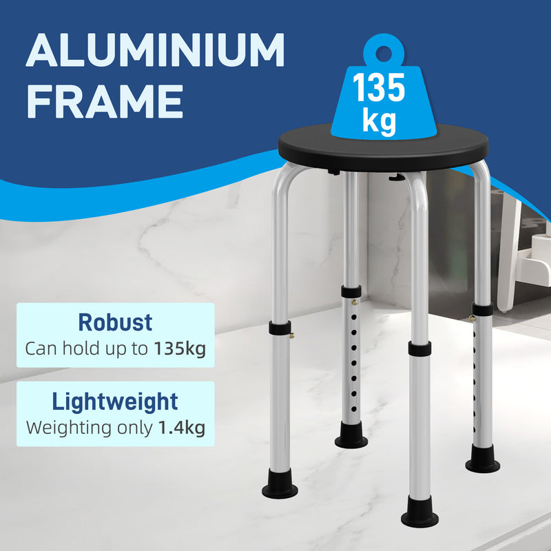 Black Height Adjustable Aluminium Shower Chair With Non Slip Feet for Elderly and Disabled by HOMCOM