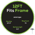 Replacement Trampoline Mat with Spring Tool 72 V-Hooks for 12ft Trampoline Green by SPORTNOW AOSOM