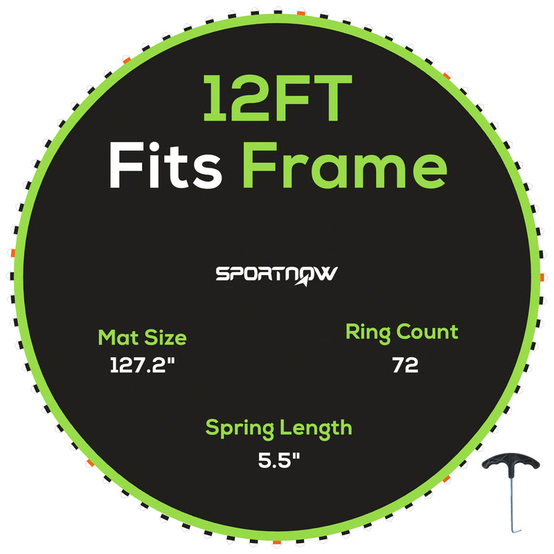 Replacement Trampoline Mat with Spring Tool 72 V-Hooks for 12ft Trampoline Green by SPORTNOW