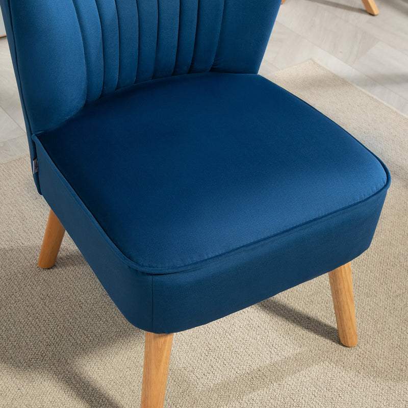 Dark Blue Fabric Accent Chair with Rubber Wood Legs and Thick Padding by HOMCOM