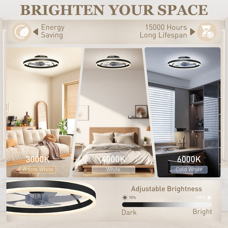Ceiling Fan with Adjustable Light for Year Round Comfort and Quiet Bedroom Use Black AOSOM