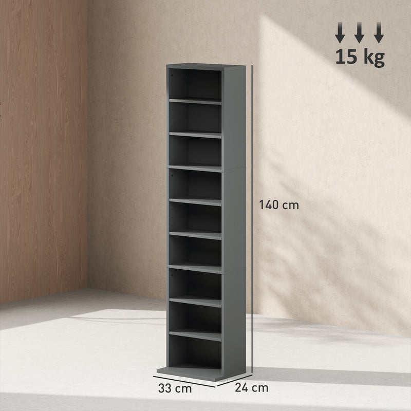 Grey Narrow CD Storage Tower with 260 Disc Capacity Space Saving Design