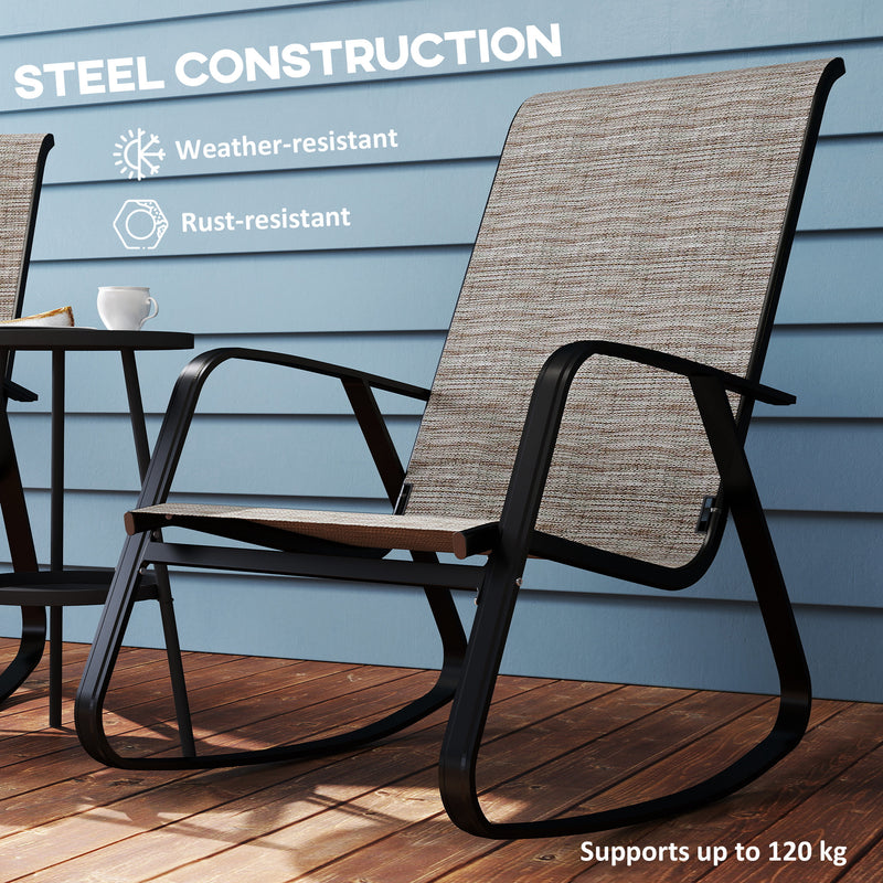 Set of 2 Garden Rocking Chairs with High Back and Armrests for Patio or Balcony by Outsunny