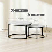 Round Nesting Coffee Tables For Living Room Marble Effect Tops With Steel Frame for Modern Homes Homcom