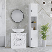 Tall White Bathroom Storage Cabinet with Embossed Design and Adjustable Shelves