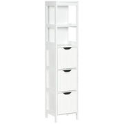 Tall Slim Bathroom Cabinet with Shelves and Drawers for Small Spaces White Homcom