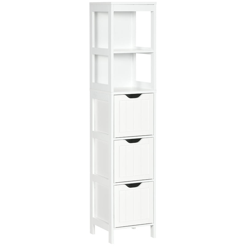 Tall Slim Bathroom Cabinet with Shelves and Drawers for Small Spaces White Homcom