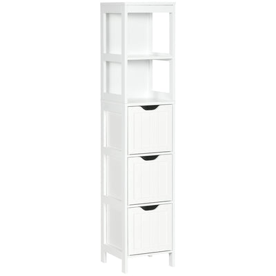 Tall Slim Bathroom Cabinet with Shelves and Drawers for Small Spaces White Homcom