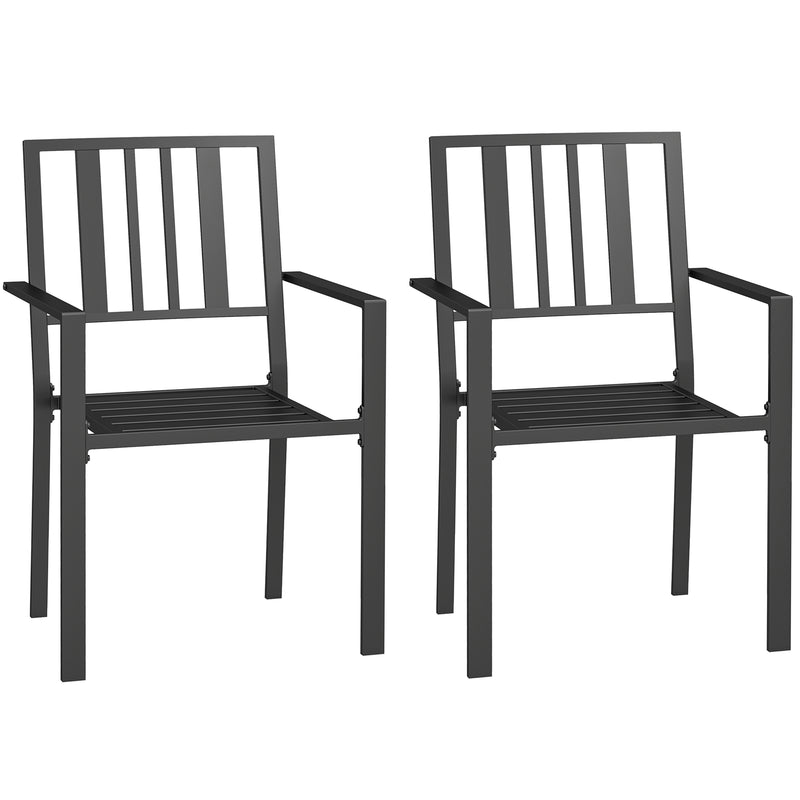 Set of 2 Black Metal Garden Chairs With Minimalist Design for Patio or Balcony Use