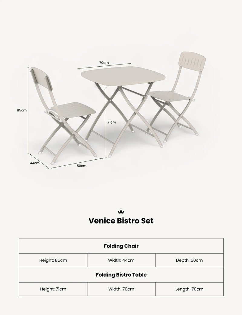 Venice 70cm square folding bistro table in cashmere cream