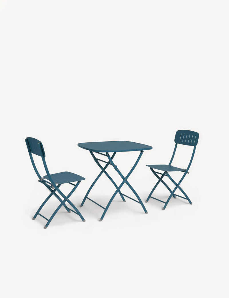Venice 2 seater Caribbean blue bistro set folded for storage