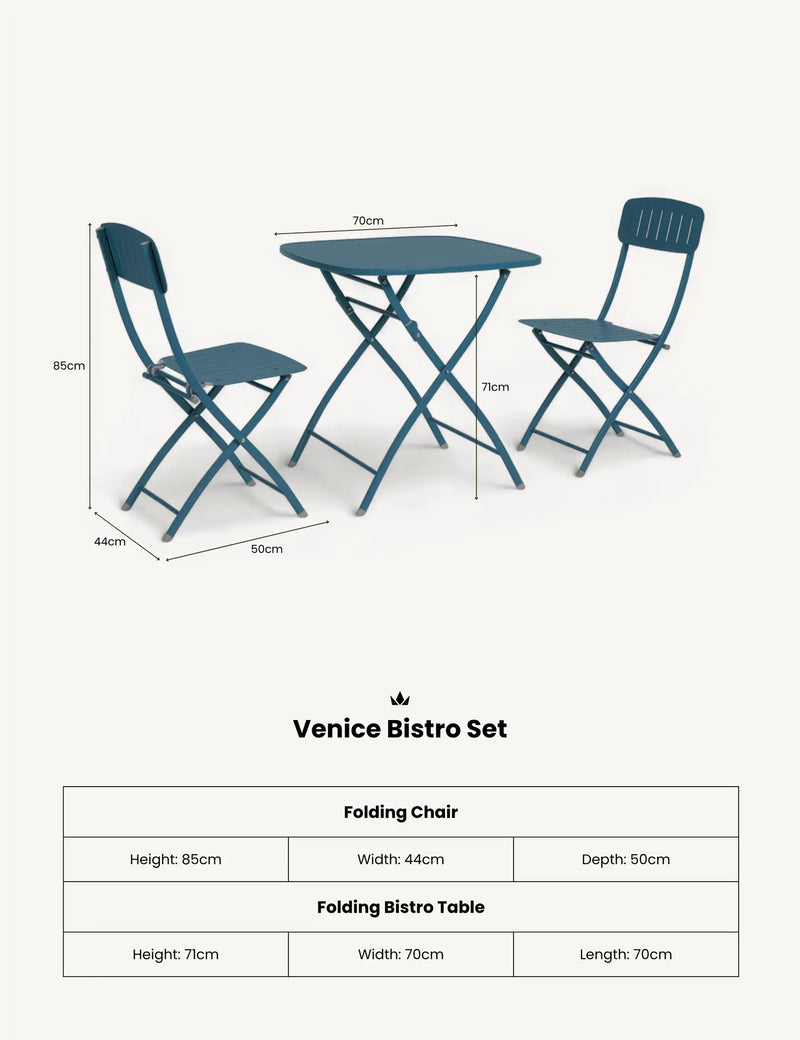 Venice 70cm square folding bistro table in blue