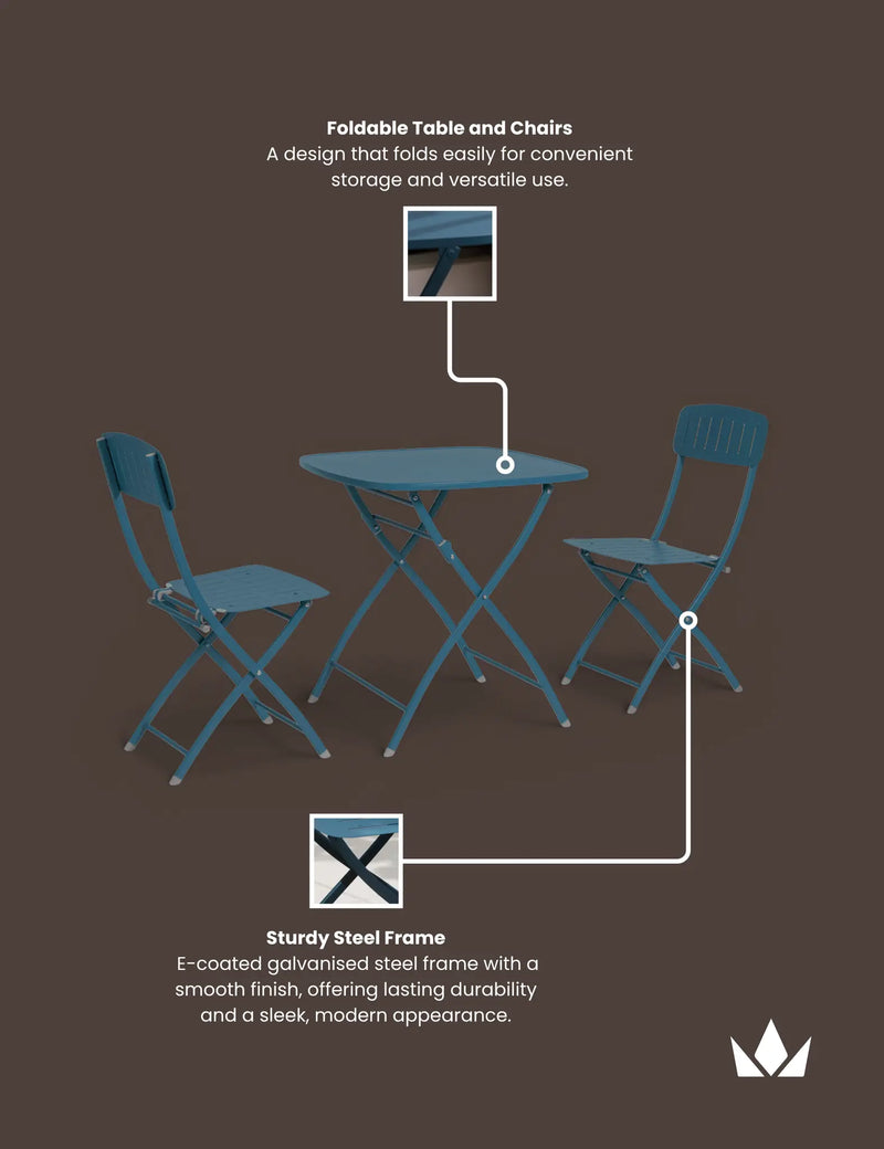 Venice blue folding bistro chair detail