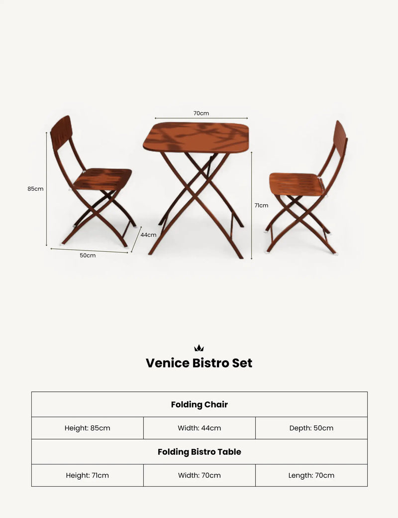 Venice 2 Seater Metal Folding Garden Bistro Set, Cayenne Orange