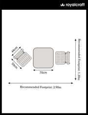 Venice folding bistro set dimensions floorplan, 70cm square table