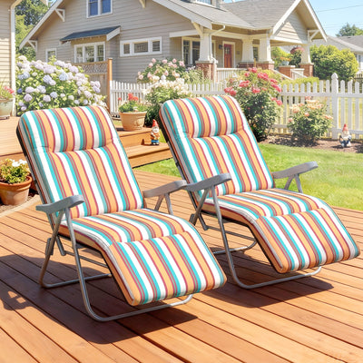 Folding Chairs For Patio Set of 2 with Adjustable Backrest and Thick Padded Cushions Grey and White Outsunny