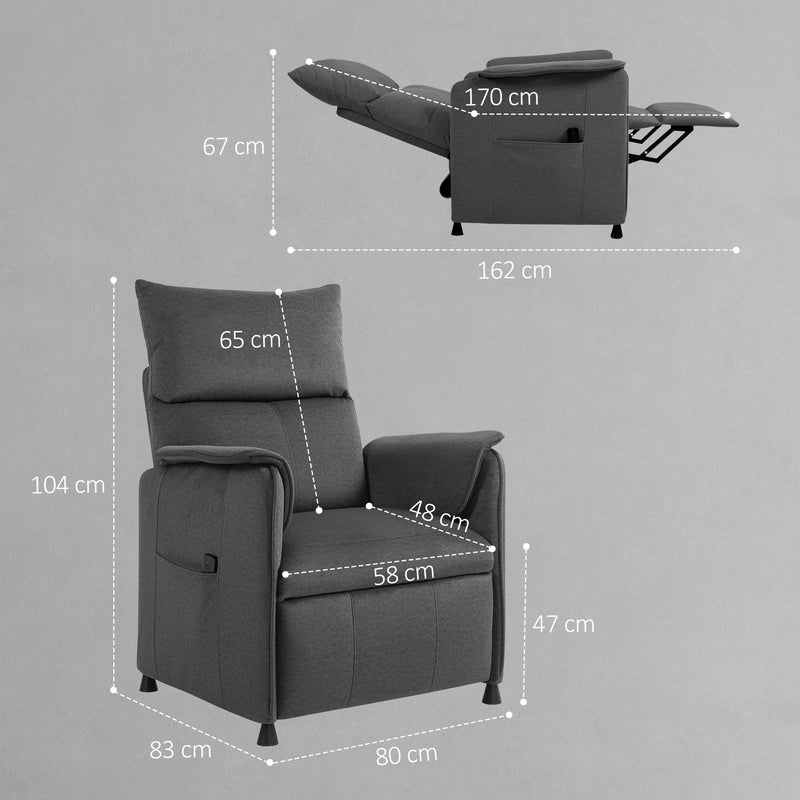 Electric Reclining Armchair for Effortless Living Room Comfort with Side Storage Black