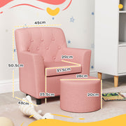 2 Piece Kids Sofa Set with Footrest for Bedroom or Playroom Supportive Design, Pink