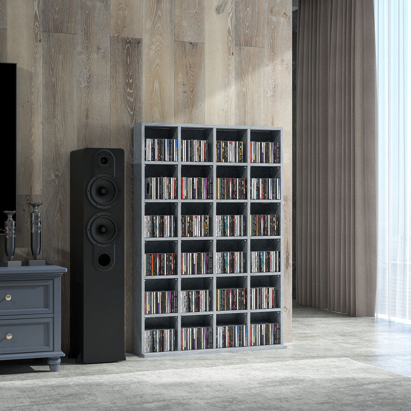 Tall CD Storage Unit with Adjustable Shelves for Living Room or Office Cement Grey