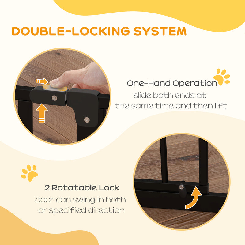 Extra Wide Dog Safety Gate with Walk Through Door for Stairs or Hallways Black