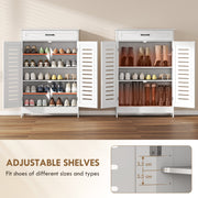 White Shoe Storage Cabinet For Hallway with Louvered Doors Adjustable Shelves and Drawer 78x37x115cm Homcom