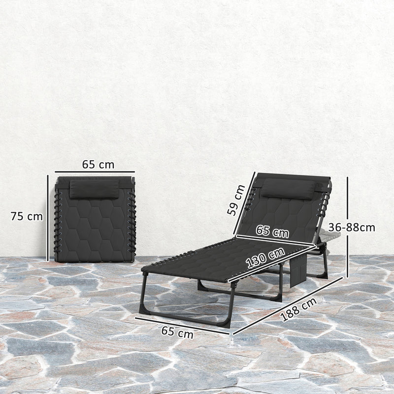 Set of 2 Black Sun Loungers with 5 Position Reclining Backs for Garden Comfort by Outsunny