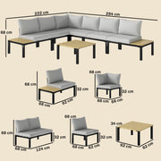 Modular Garden Sofa Set with Cushions and Side Tables for Flexible Outdoor Seating Black Light Grey Outsunny
