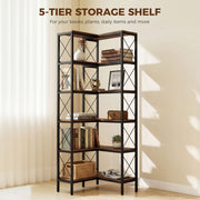 Corner Bookshelf with 5 Shelves for Space Saving Storage and Display Rustic Brown Homcom
