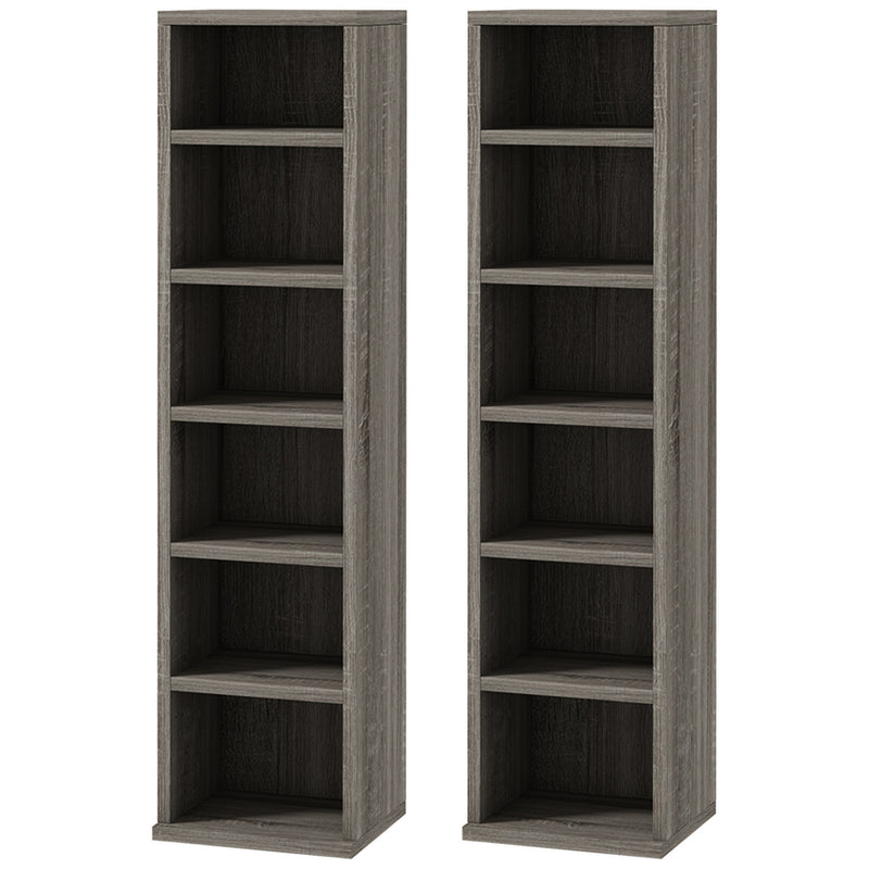 Set of 2 Tall CD Storage Shelves Ideal for Media Organisation Dark Wood Effect