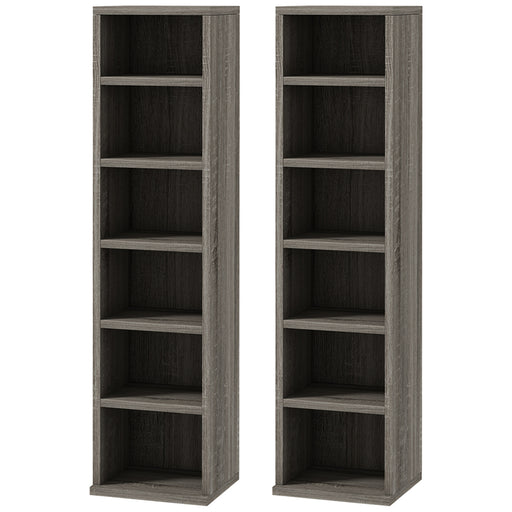 Set of 2 Tall CD Storage Shelves Ideal for Media Organisation Dark Wood Effect