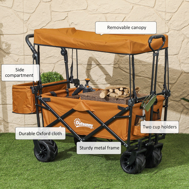 Orange Folding Trolley Cart with Canopy and Handle for Shopping Camping by Outsunny